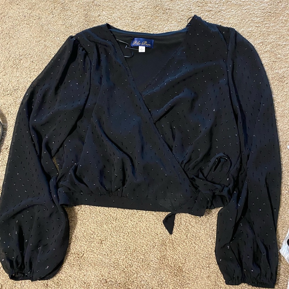 Black wrap long sleeve top